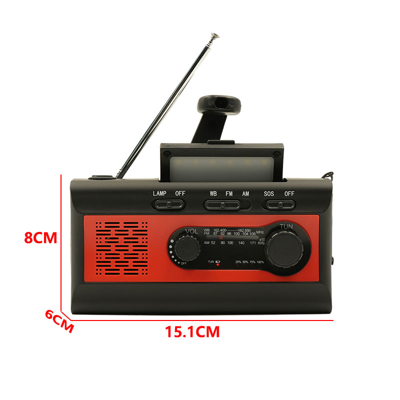 Radio fm portátil, manivela Solar, USB, carga de teléfono, Banco de energía, Radio meteorológica, alarma SOS de emergencia, linterna LED: Plata
