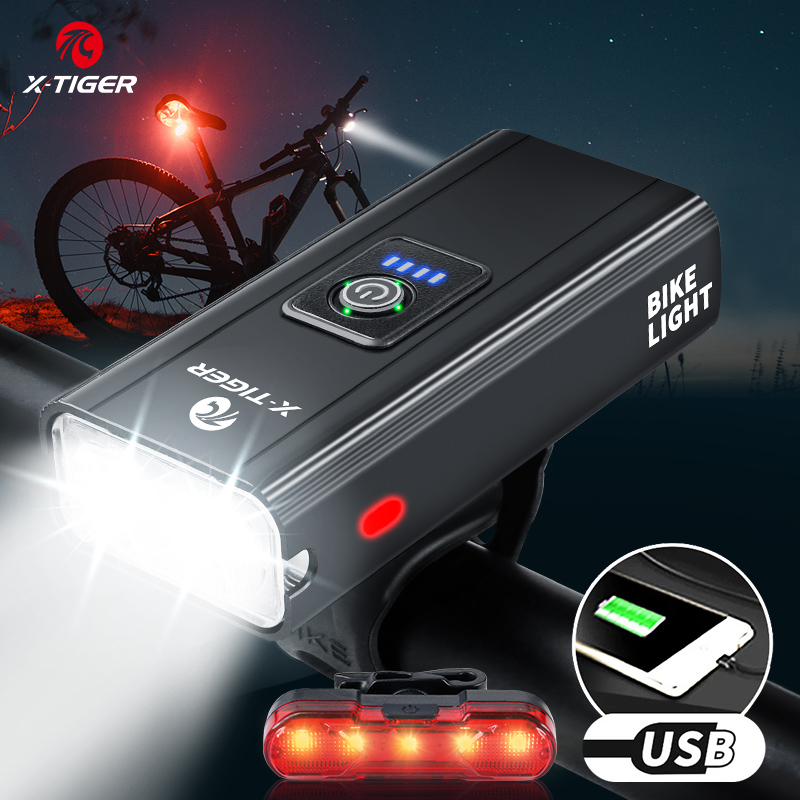 Luz LED X-TIGER para bicicleta, linterna frontal para bicicleta de montaña y carretera, recargable vía USB, resistente al agua