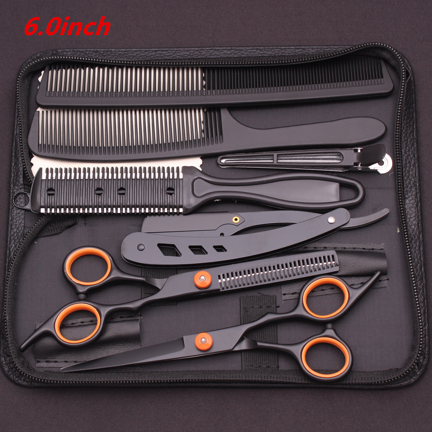 6.0 ''Haar Schaar Roestvrij Knippen Schaar Dunner Kappers Kapsel Kam Scheermessen Set Salon Kapper & Thuis C1001