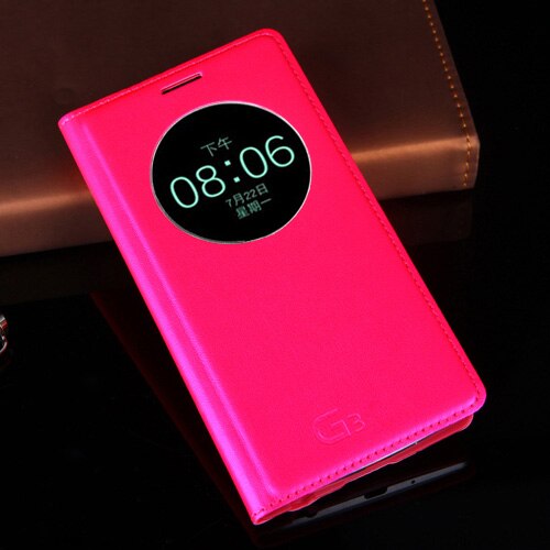 Smart view flip cover leren telefoonhoesje voor lg  g3 g 3 d850 d851 d852 d855 lgg 3 5.5 '' schokbestendige hoesjes snel antwoord slaap waken: Rozenrood