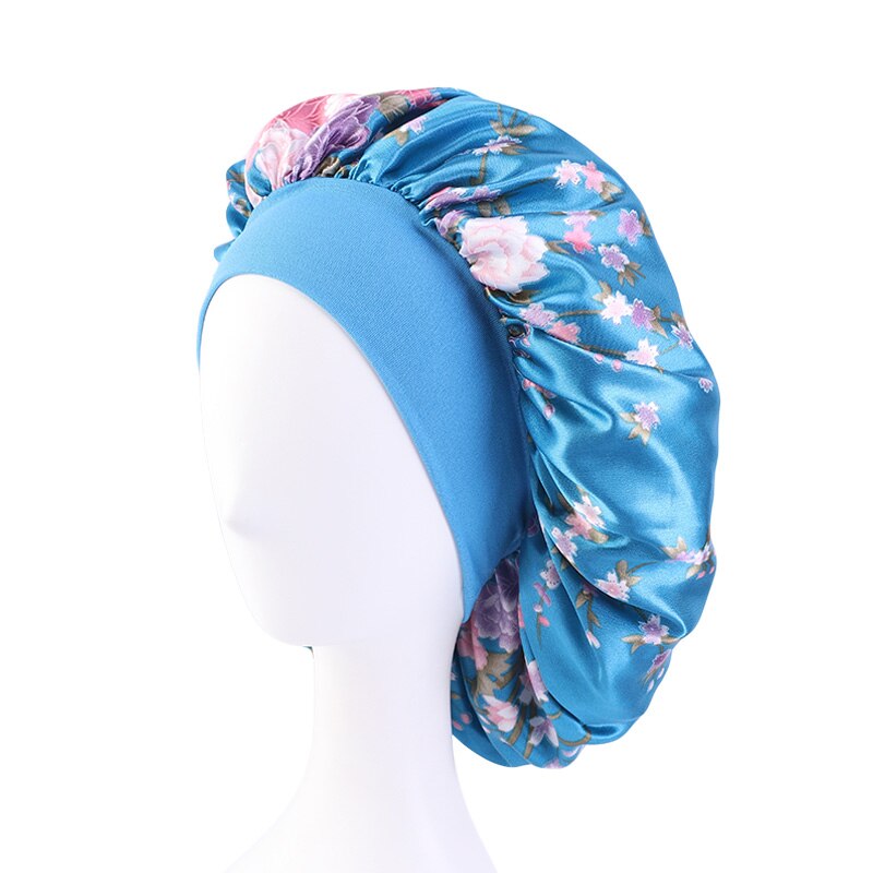 Gorro de satén liso con ajuste para el cabello para mujer, gorro de seda para dormir de noche, accesorios de estilismo para el cabello, 36cm: Light Blue