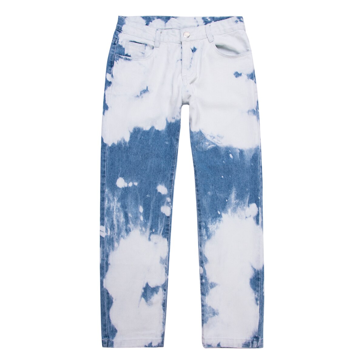 Men Stylish Tie-Dye Printed Jeans Mid Waist Wild Loose Leg Long Pants Casual Washed Straight Denim Trousers: L