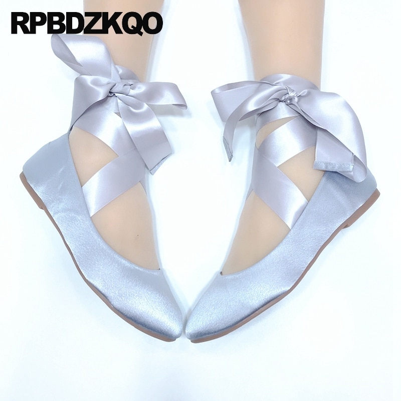 Chaussures à lacets pas cher bride à la cheville plaine grande taille ballerines souples femmes satin ballerine chinoise chine dames gris bout rond