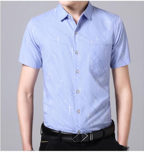 Zomer heren casual goedkoop overhemd heren gestreept overhemd korte mouw: Hemelsblauw / Xxl