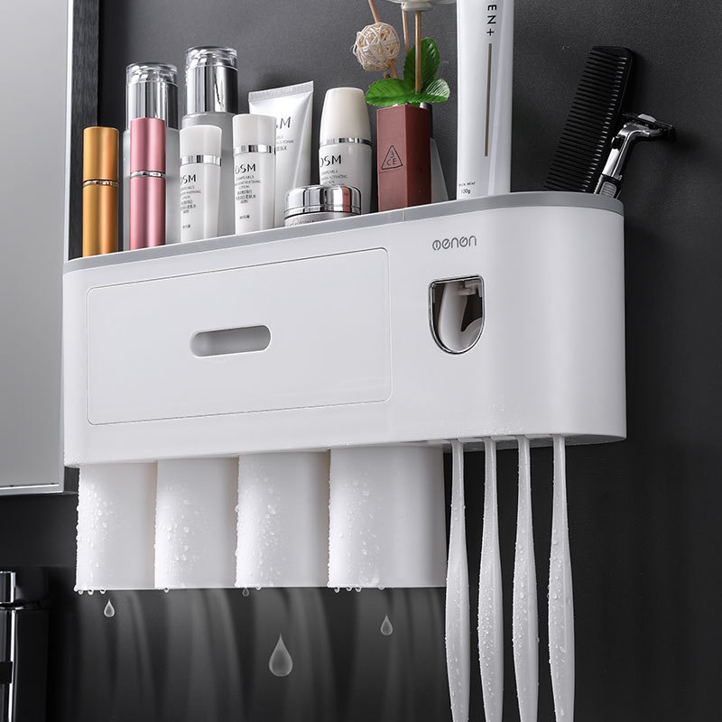 Magnetic Adsorption Toothbrush Holder Automatic Toothpaste Squeezer Home Storage Shelves Wall-mounted Bathroom Accessories Set