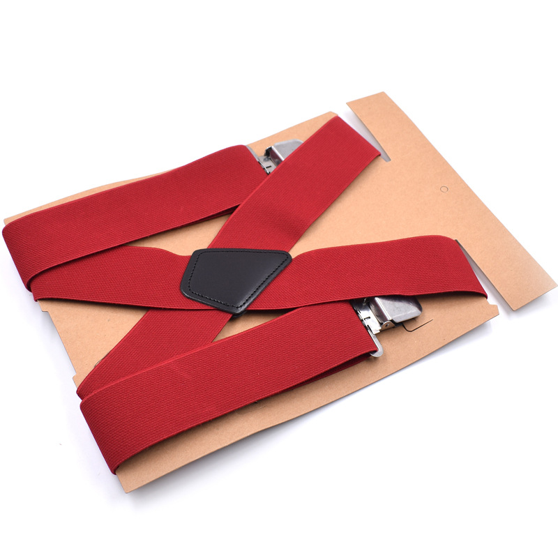 5cm Wide Men Suspenders High Elastic Adjustable 4 Strong Clips Suspender Heavy Duty X Back Trousers Braces: red