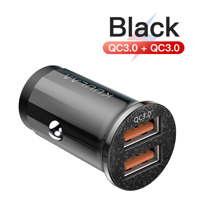 Kuulaa 48w qc  pd 3,0 car charger for iphone, samsung, xiaomi mobile phones, fast charging usb charger, fast charging car phone charger: Dual qc black
