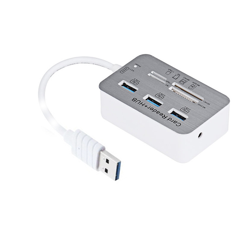 Portable 3 Ports Aluminum USB 3.0 Hub With MS SD M2 TF Multi-In-1Card Reader Hub High-Speed TF/SD Card Reader For Computer Phone: Default Title