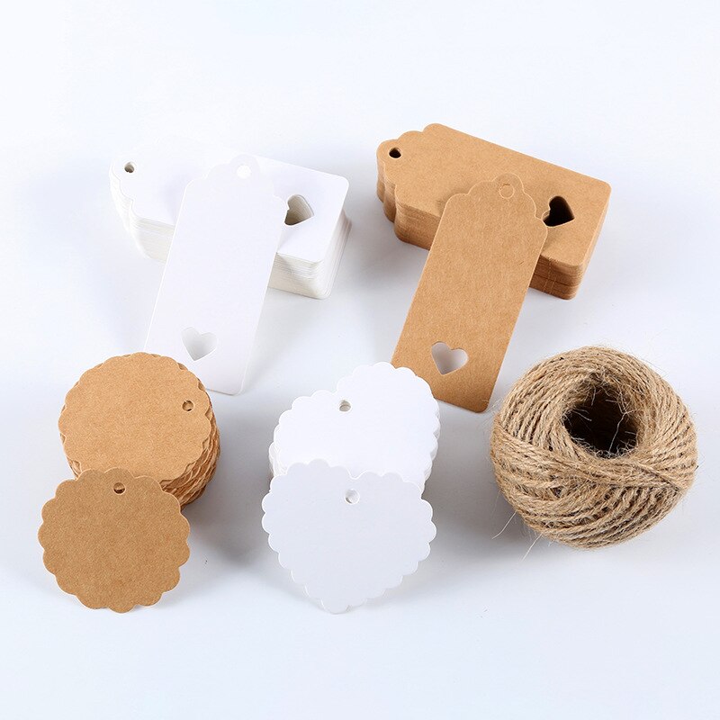 Etiquetas de papel hecho a mano con hilo de yute, Papel Kraft Natural, etiquetas de , papelería para manualidades, bricolaje, 200 Uds.