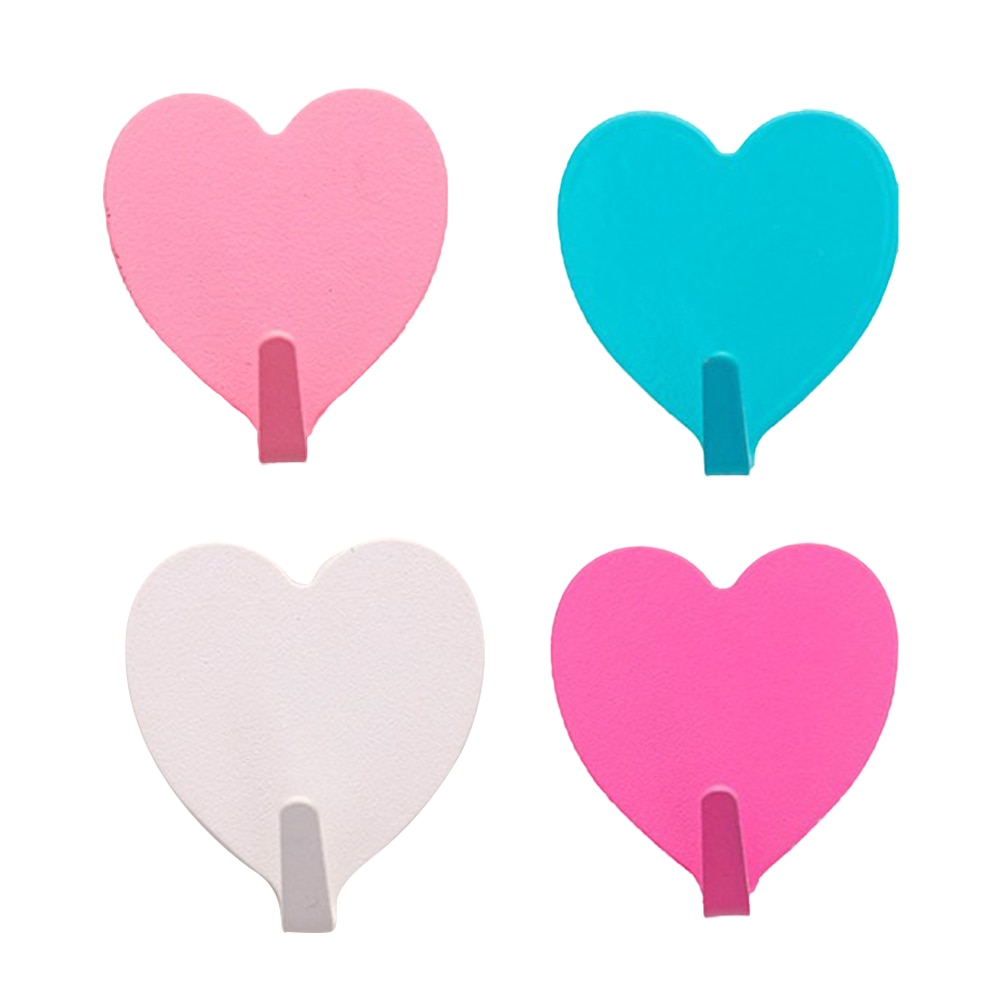 Gancho de pared para puerta de habitación de niños, adhesivo romántico en forma de corazón de hierro, limpieza de cocina, 4 Uds.