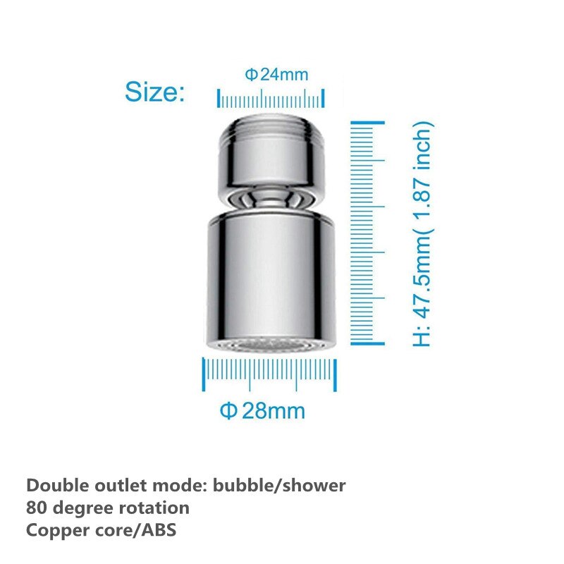 Kitchen Sink Aerator ABS/Copper Big Angle Swivel Faucet 2 Function Faucet Accessories Tip Filter Foamer Aerators: Singal ball male