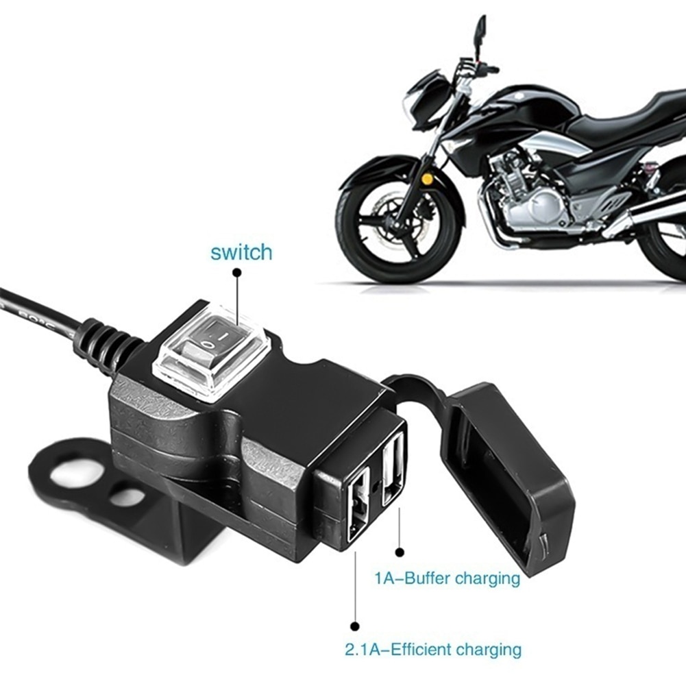 12-24V/9-90VThe NewDual USB Port Waterproof Motorbike Motorcycle Handlebar Charger Adapter Power Supply Socket for Phone Mobile