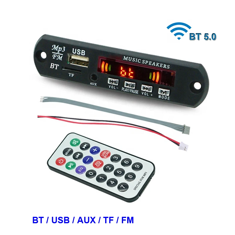 1X Bluetooth 5.0 MP3/WMA/WAV/APE/FLAC Dekoder Car Audio USB TF FM Radio Moduł MP3 Bluetooth Odtwarzacz muzyczny