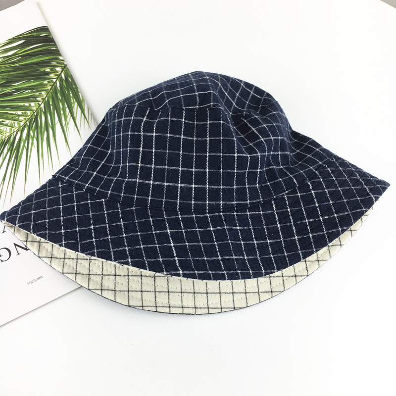 Cotton Double sided Plaid Bucket Hat Fisherman Hat outdoor travel hat Sun Cap Hats for Men and Women 181: Blue