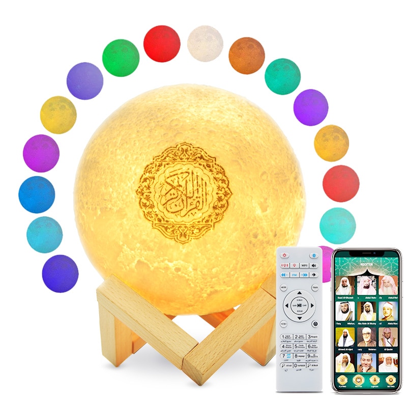 Hellig muslim islam arabisk bluetooth trådløs koranhøjttaler med fjernbetjening touch lampe koran natlys måne koranafspiller: Kvadratmeter -510