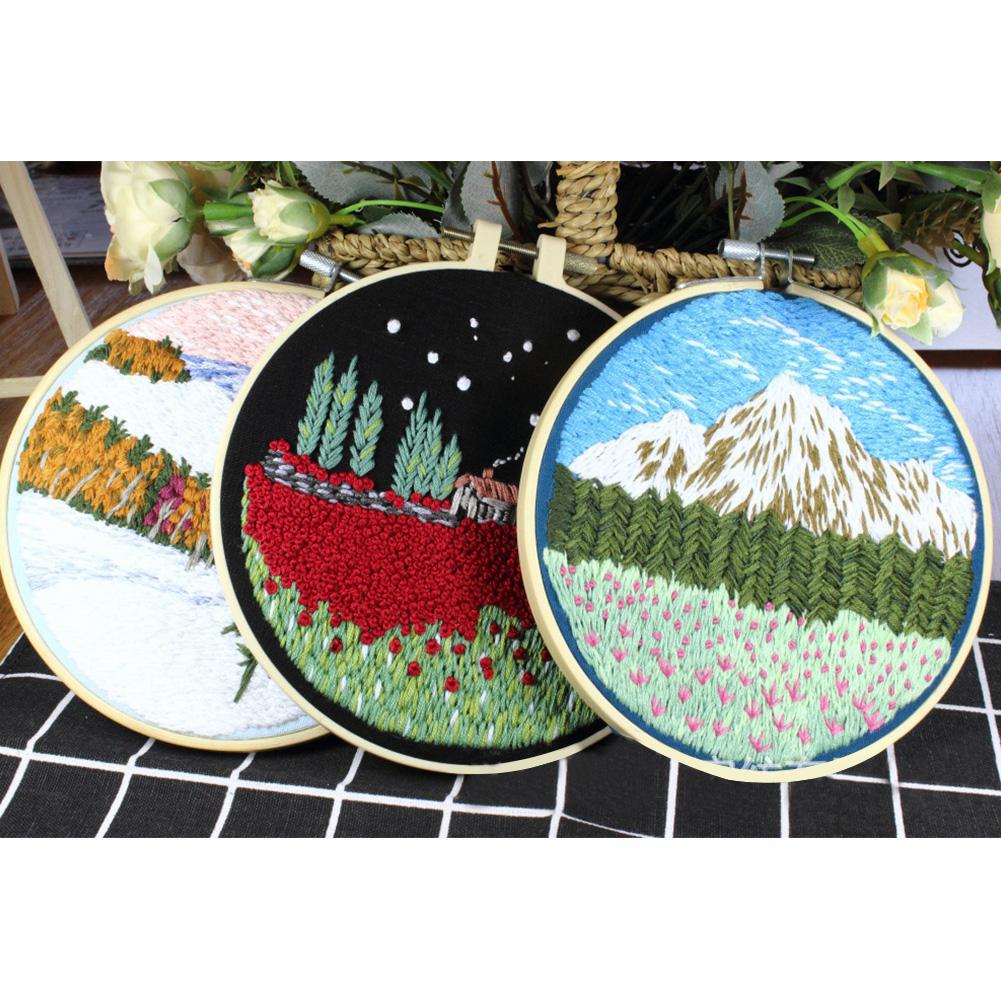 DIY Embroidery Kit with Pattern Embroidery Cloth Color Threads Tools Kit No Embroidery Hoop