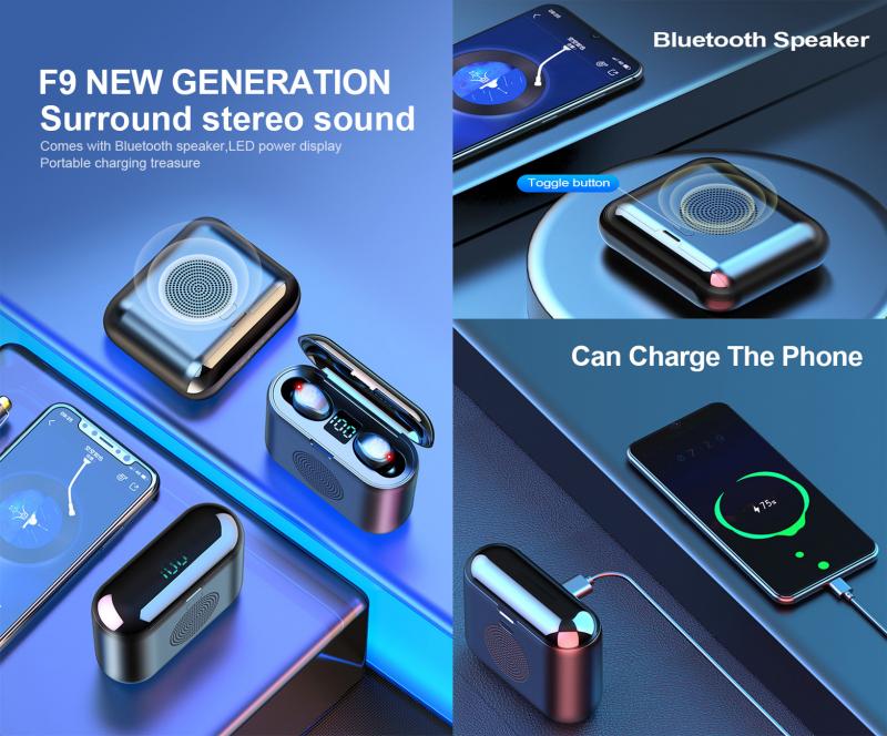 4in1 Bluetooth Speakers Stereo Bass Tws Echte Draadloze Bluetooth Oortelefoon Oordopjes In Ear Sport Headset Led Display Telefoons Mic