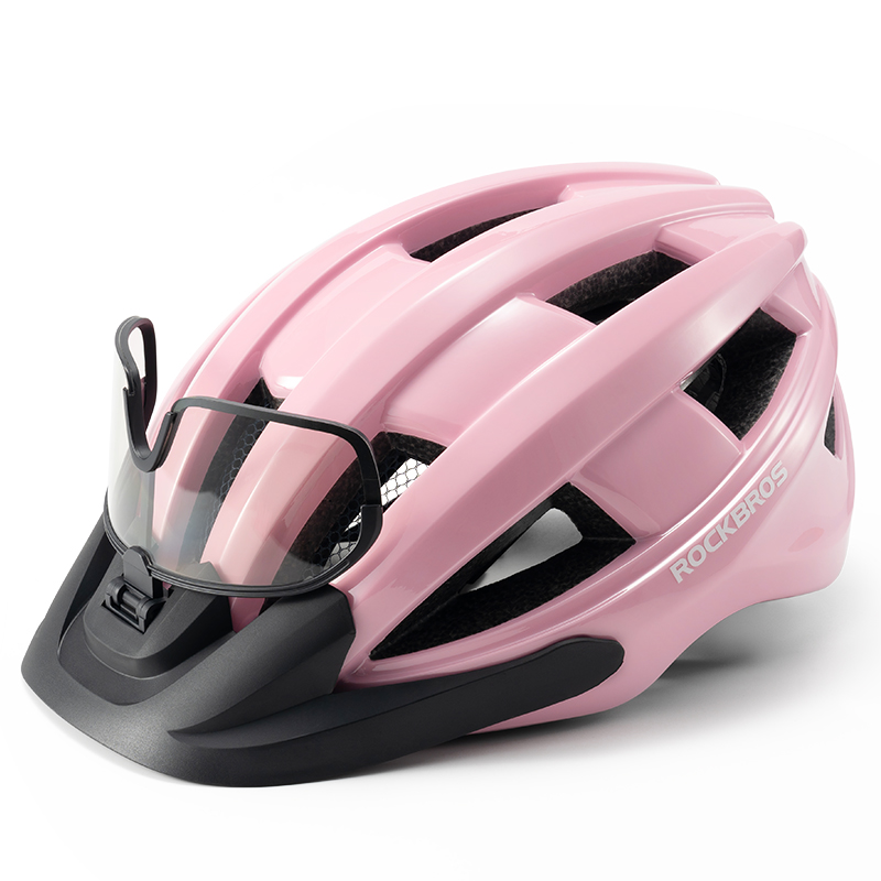 ROCKBROS casco de ciclismo con luz trasera casco de bicicleta con carga tipo C gafas UV400 protección solar fotocromática casco de bicicleta ajustable: Negro
