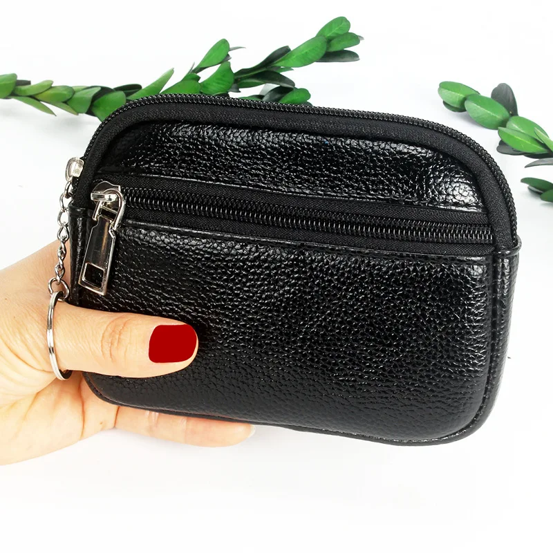 Mode Rits Korte Portemonnee Tas Voor Vrouwen Pu Lederen Clutch Tassen Leuke Kaarthouder Vrouwelijke Vouwen Kleine Portemonnee Mini sleutelhanger: Black