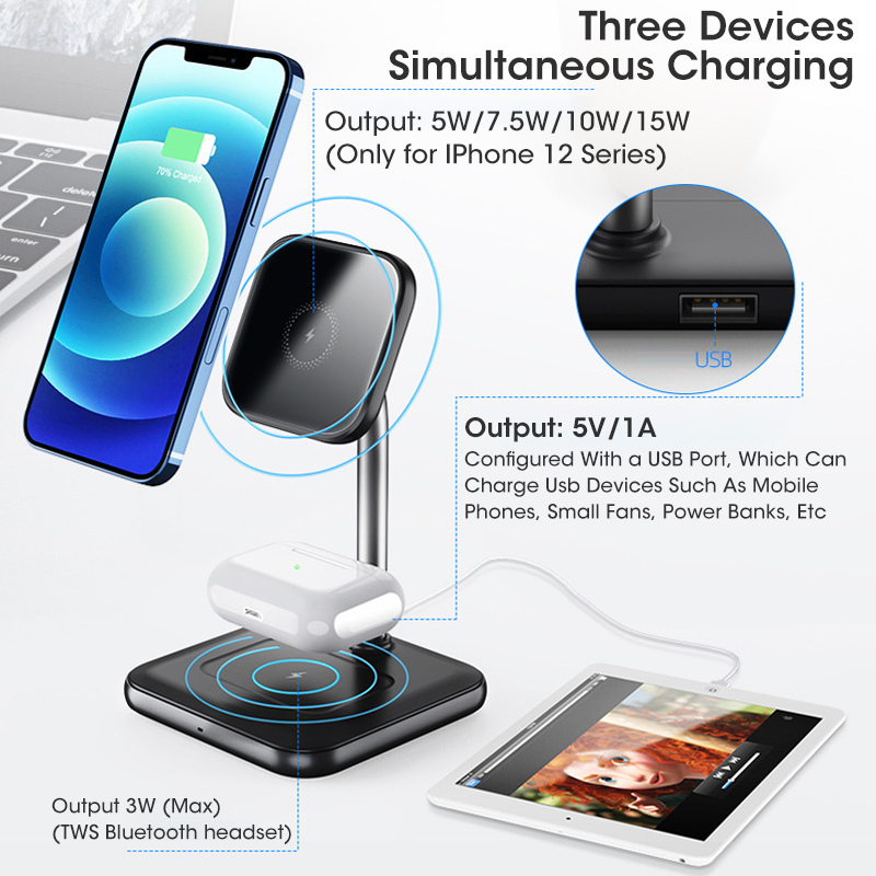 15W Magnetische Drahtlose Schnelle Ladegeräte Halfter für iPhone 12 13 Profi 2 in 1 Drahtlose Ladegerät Telefon Kopfhörer Uhr Ladung Niedrige Sitz