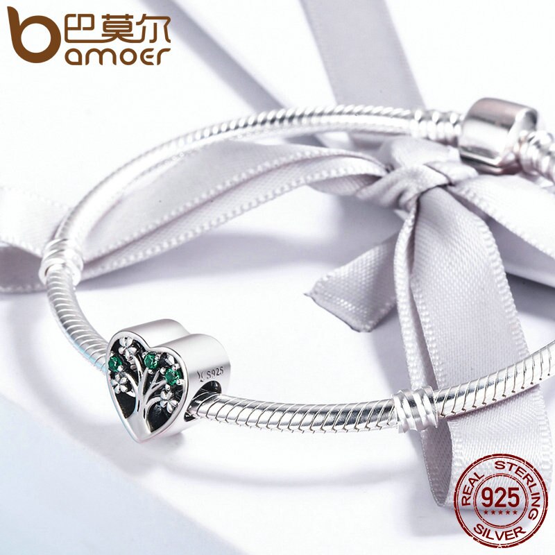 BAMOER Vendita Calda Authentic 925 Sterling Silver Tree of Life a Forma di Cuore Sereno CZ misura Branelli Dei Braccialetti Delle Donne Dei Monili del Regalo SCC221