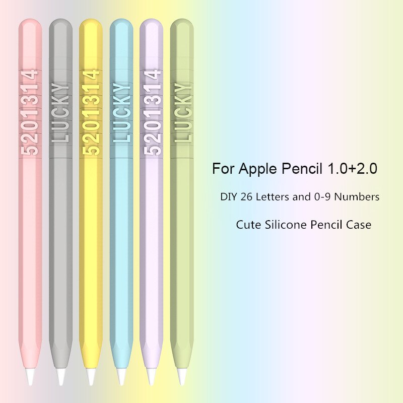 Cute Candy Color Silicone Pencil Case For Apple Pencil 2/1 For iPad Tablet Touch Pen Funny DIY Letter Number Protective Cover