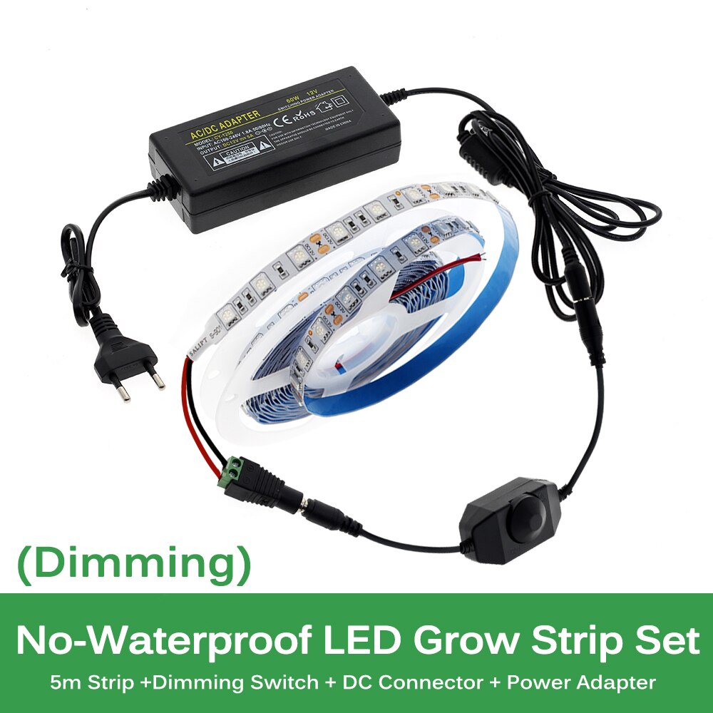 Plant Grow Light Strip Full Spectrum Phytolamp 5m LED Strip Lamp for Plants Flowers Dimmable Phyto Tape for Greenhouse Grow Tent: Type 3-No Waterproof / 4 Red 1 Blue