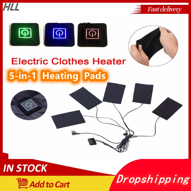 Almohadilla calefactora 5 en 1 para ropa, Sábana calefactora de fibra de carbono ajustable, chaleco eléctrico USB, chaqueta, calentador de senderismo, accesorios para abrigos cálidos