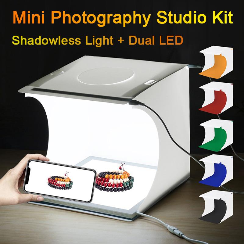 Box LED Panels Shadowless Light Shooting Tent Box w 6pcs Backdrops Photography Background 20CM Mini Folding Studio Lightbox Soft: Default Title