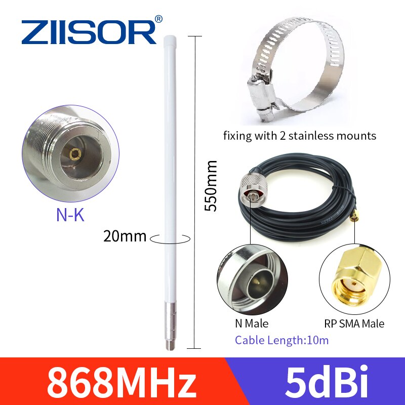 Helium Hotspot Miner Antenna 868 MHz for Outdoor 5dBi LoRa 868MHz N Female Antenna for Lorawan 868M Fiberglass with Cable 3D-FB: Antenna and 10m