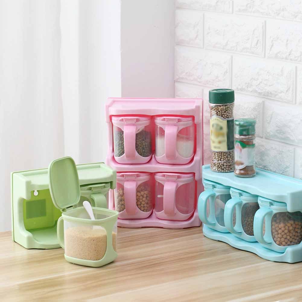 Boîte d'assaisonnement avec cuillères, récipients de cuisine, condiments, pots à épices en plastique, distributeur pour sel sucre Cruet NW