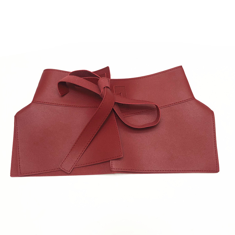 Women Peplum Belt Female Skirt Leather Waist Belts Ladies PU Black Bow Wide Harness Dresses Waistband: Red