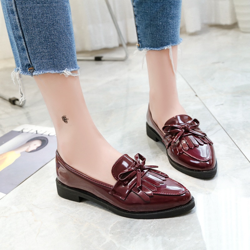 Kvinner flate spiss tå slip on flate sko kvinne loafers bowtie ballett leiligheter oxford sko damer zapatos mujer