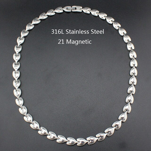 Hapiship Men/Women's 21 Magnetic Energy Stainless Steel Heart Therapy Power Necklace Bestfriend Birthday TG4615: Silver
