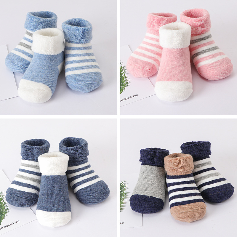 Chaussettes d'hiver épaisses et chaudes, à rayures, en coton, pour bébés et filles, 3 paires/lot, à chaussettes d'hiver