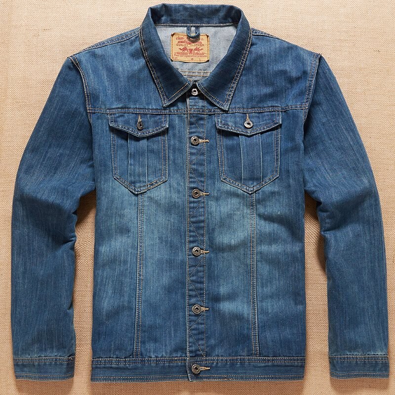 Jeansjacka herr höst vår klassisk plus storlek 7xl 6xl 5xl 4xl 8xl oversize klädstativ krage ledig jeansjacka herr: 8136 kontrollera storlek / L