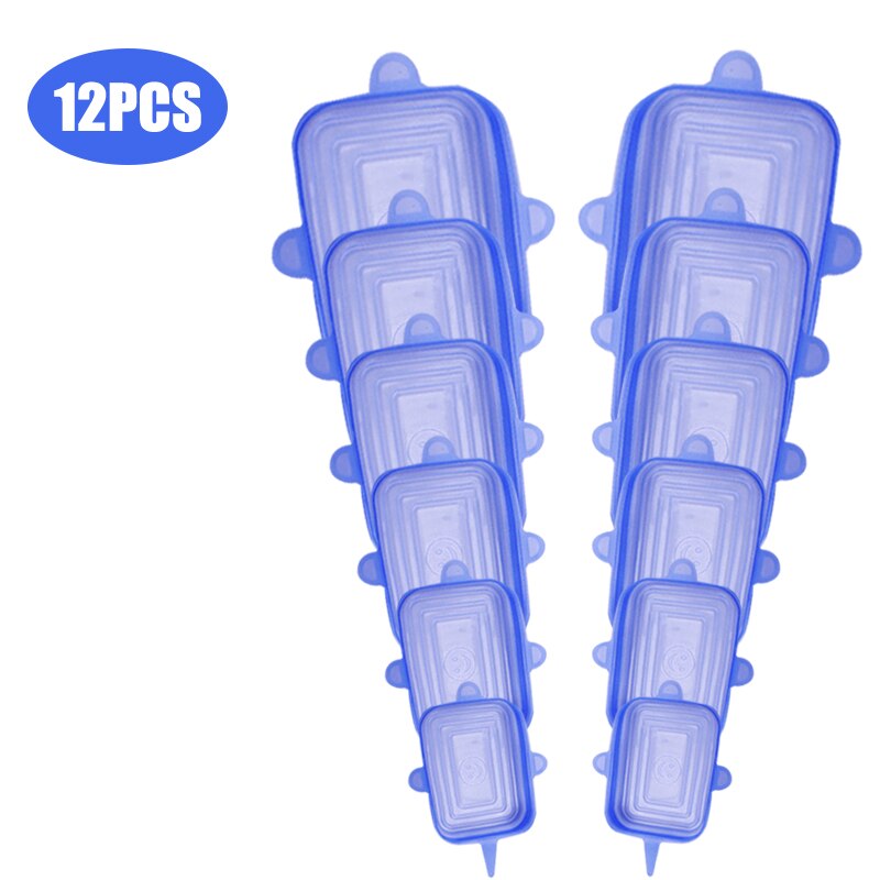 6pcs silicone lids Fresh cover zero waste food cover reusable bowl pot lid Stretch tops silicone adaptable cover for cans: white