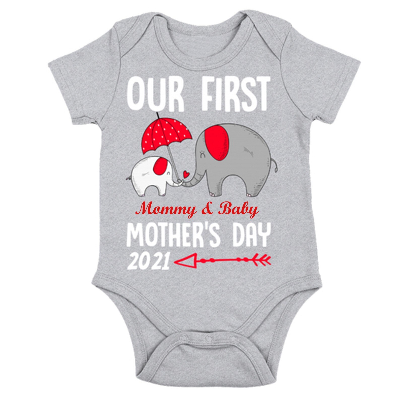 Baby-Overall mit elefanten- und buchstabenprint, kurzarm, lässige sommerkleidung für jungen und mädchen zum muttertag: Grau / 6m