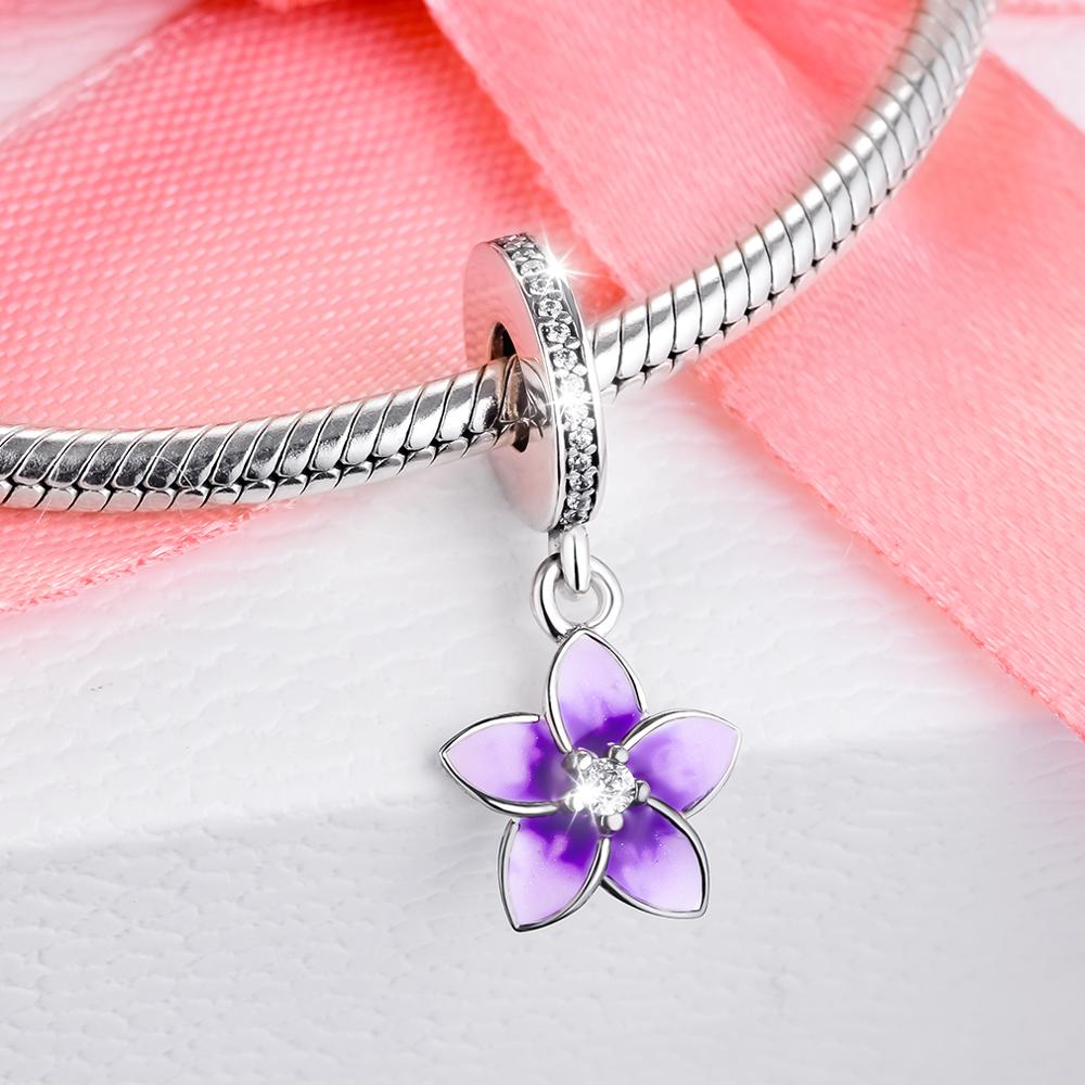 CKK DIY Passt Perlen Armbänder Magnolie Blüte Charme mit Blass Lila Emaille 925 Sterling-Silber-Schmuck