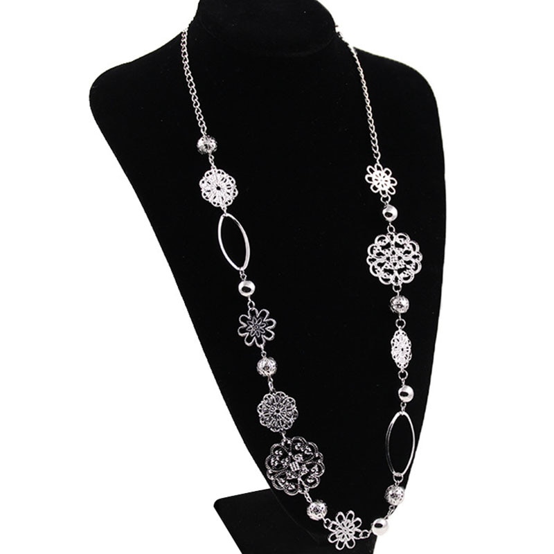 Vintage long necklaces for women Bohemian Jewelry Flower Alloy Layered Statement Necklace for Women