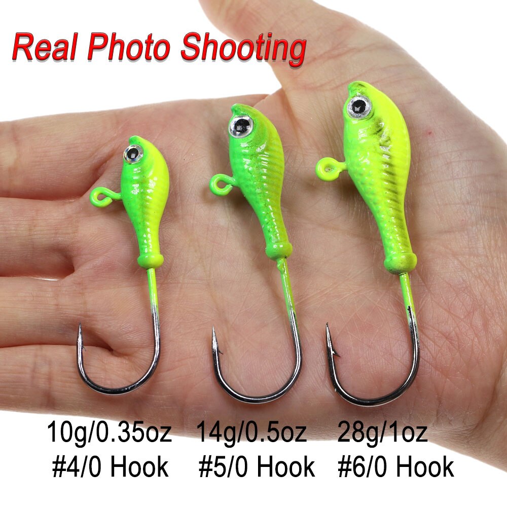 ICERIO 3 stücke 10g 14g 28g glühen Angeln Locken Metall Swimbait Jig Köpfe Haken Bucktail Jig Köpfe salzwasser Wackeln Köder Halfter Haken