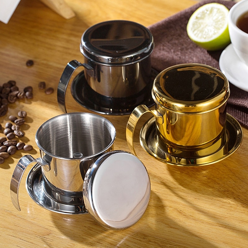 Stainless Steel Vietnamese Coffee Pot Teapot Portable Reusable Office Home Kitchen Tea Set Coffee Utensil Brewing Pot