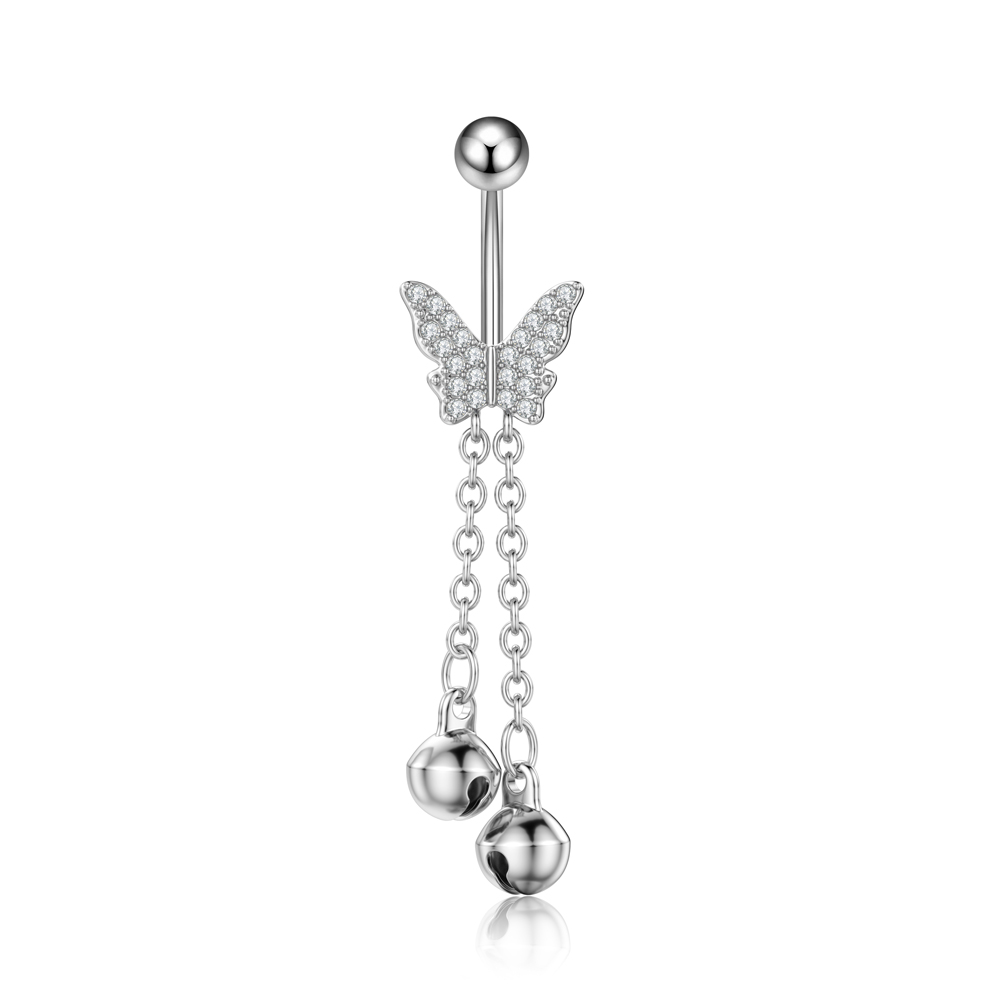 14G Hart Bloemvormige Navel Piercing Ornament Water Navelpiercing Hanger Buik Nombril Piercing Vrouwen Sieraden: Silver Plated