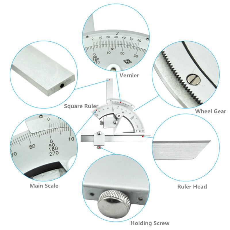 320 Degree Adjustable Protractor Stainless Steel Roundhead Angle Finder Rotary Measuring Ruler Mathematics Measuring Tool
