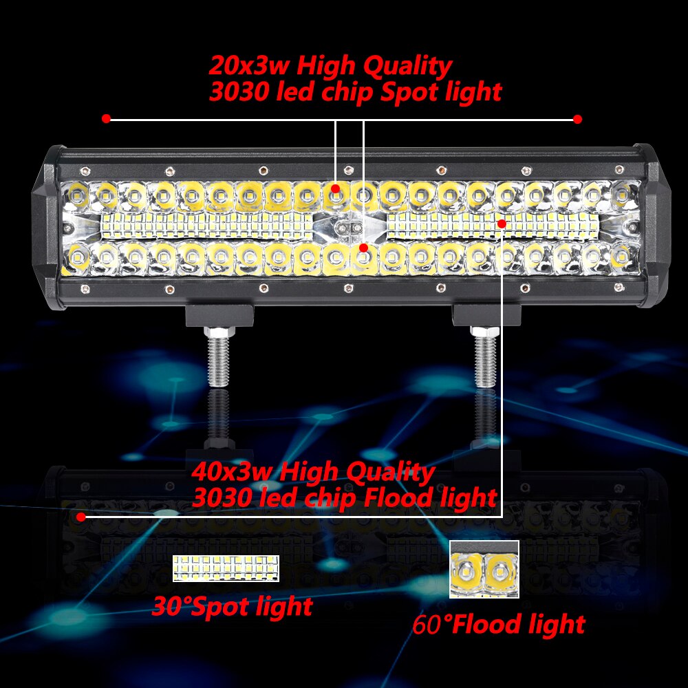 Aeobi-faisceau à faisceau d'inondation pour travail, étanche IP68, 240w, 80LED barres de lumière, pour conduite, camion, pour tracteur, bateau tout terrain, 12 pouces