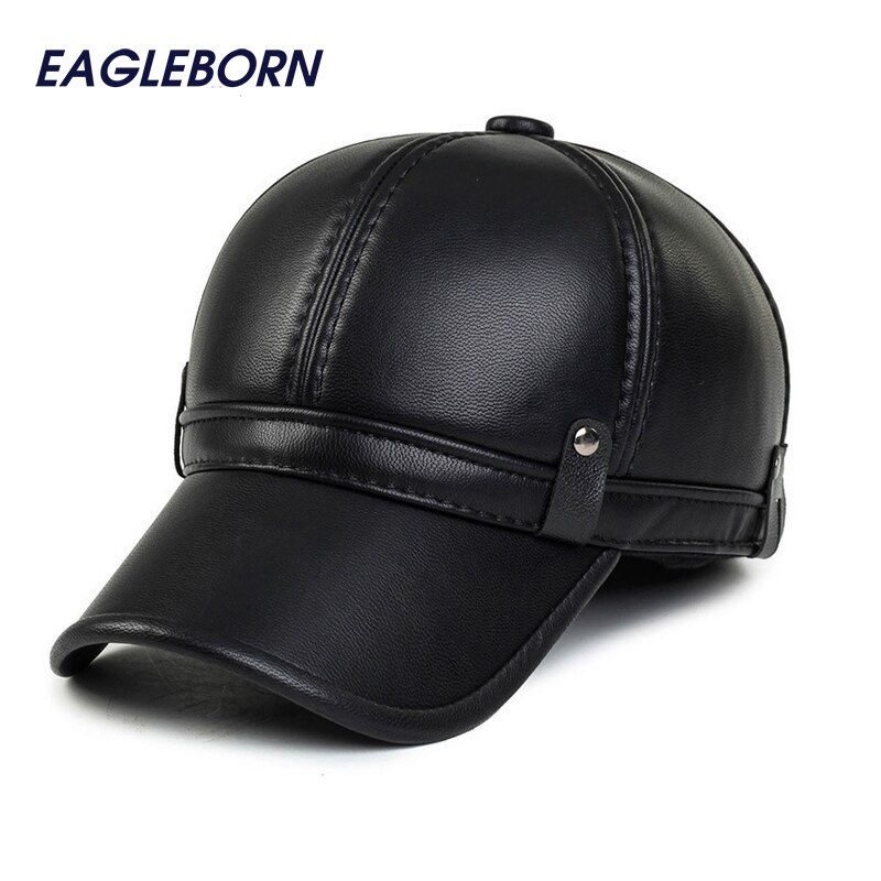 Eenvoudige Mode Heren Winter Cap Warme Fleece Voering Warm Houden Oorklep Lederen Hoeden Voor Vrouwen Mannen Faux Leather Baseball cap