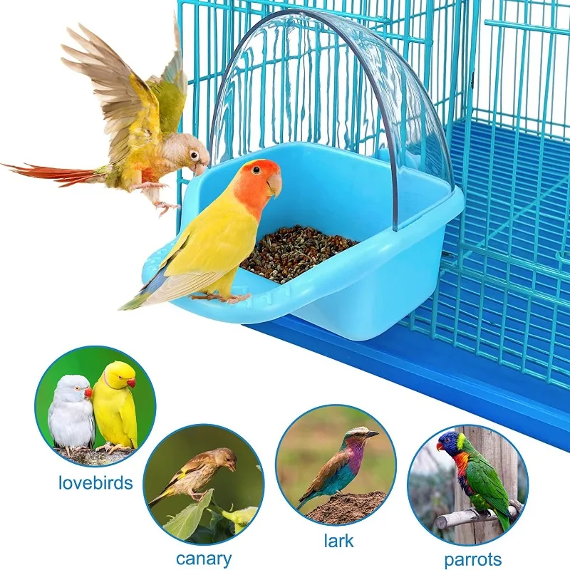 Jaula de prevención de salpicaduras para pájaros, comedero colgante de agua para loros y aves, contenedor de comida para mascotas, suministros para pájaros