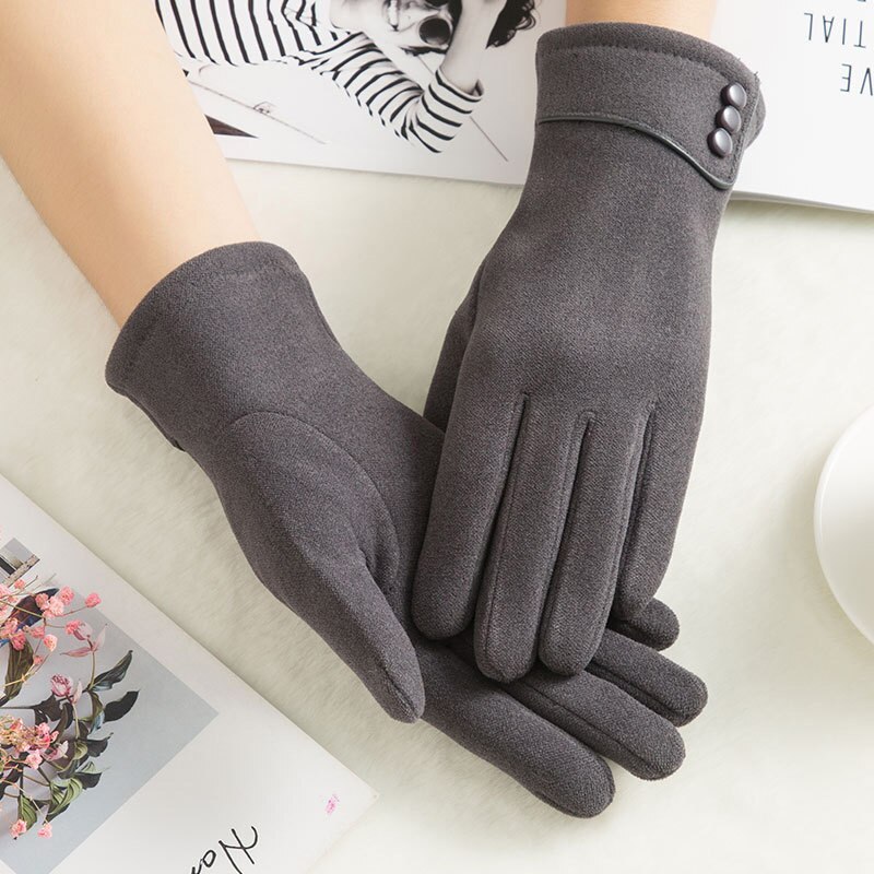 Guantes de Cachemira de algodón para mujer, manoplas cálidas de felpa interior para deportes, Fitness, pantalla táctil, para ciclismo, de dedo completo, C54, Otoño e Invierno: B Gray