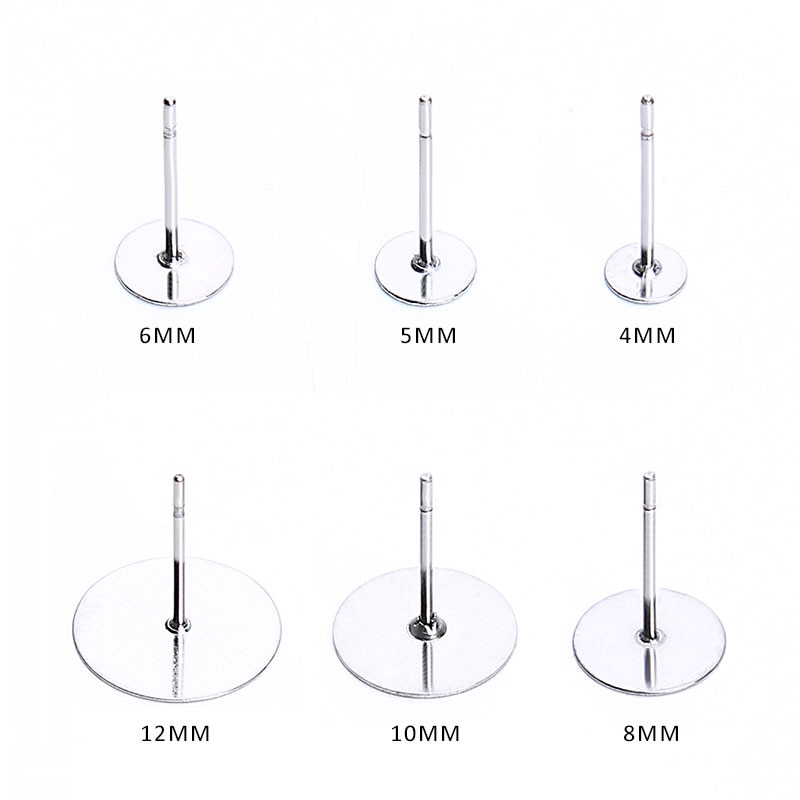 100 Stks/partij Rvs Blank Bericht Oorbel Studs Pins Zilver Kleur Platte Ronde Tray Base 3Mm 5Mm 6mm 8Mm Oor Sieraden Bevindingen