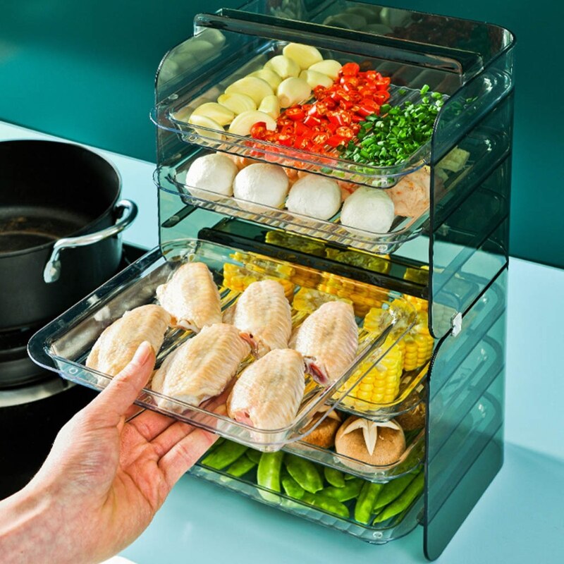 Kitchen Storage Rack 3 Layers Cooking Dishes Stackable Fruit Vegetables Serving Tray Organizer Multi-functional